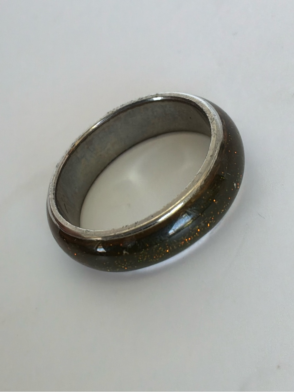 Black Glitter Inlay Stainless Steel Band Ring Size 8 Unisex Minimalist